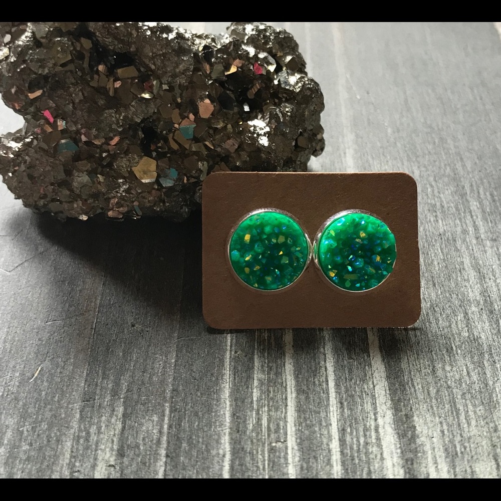 Green druzy earrings